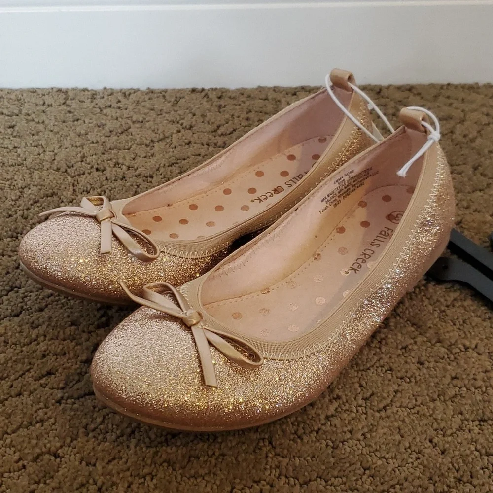 Girls Falls Creek Emma Rose Gold Ballet Flats Dress Shoes Size 3 4 Glitter NWT
